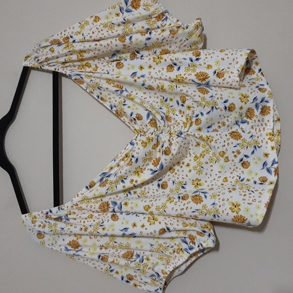 Eloquii Floral Women's Top Blouse Butter Yellow Blue 20 Off Shoulder Fairy Boho - Picture 2 of 8